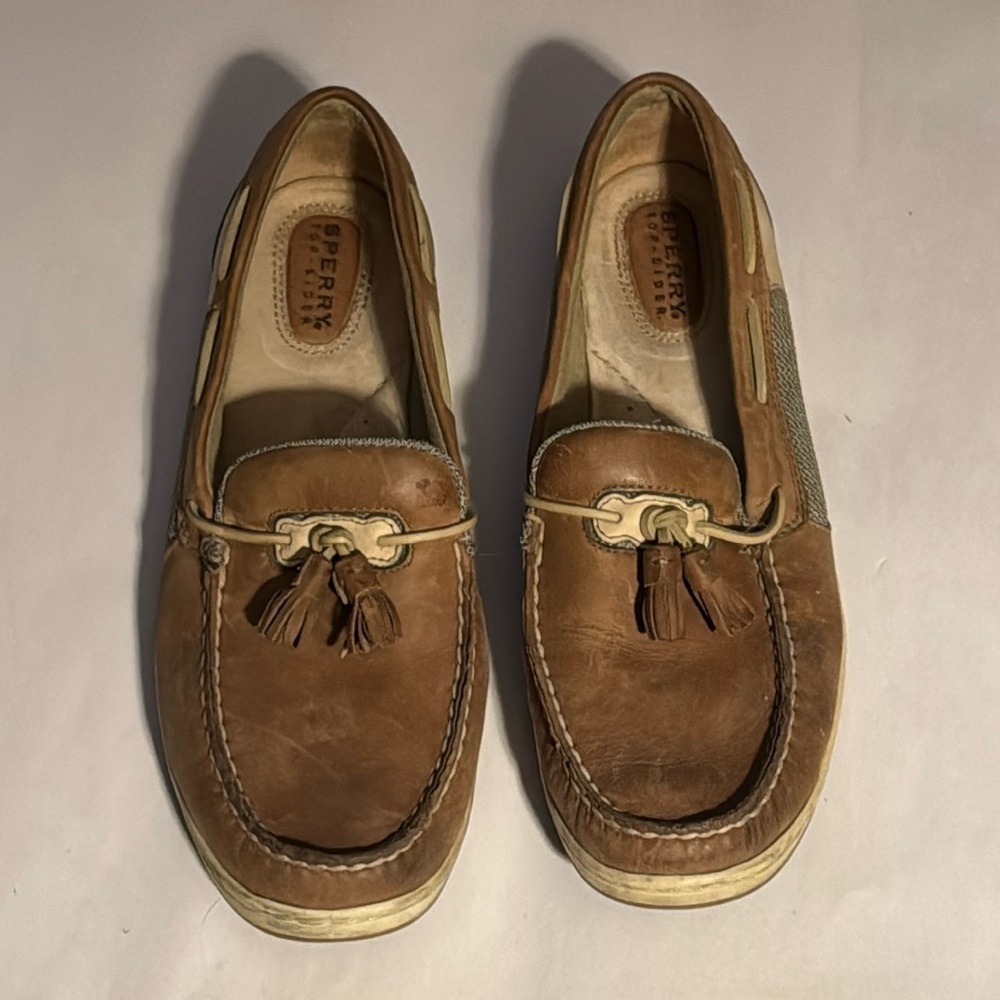 Sperry Top - Sider slip on leather boat tassels loafers tan Sz 9‎ 1/2 M